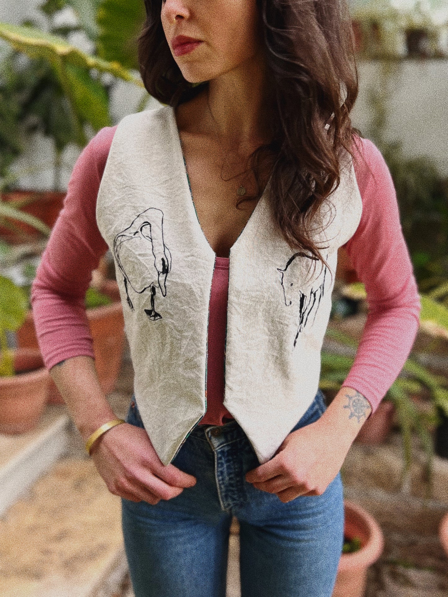 Embroidered linen vest size XS/S