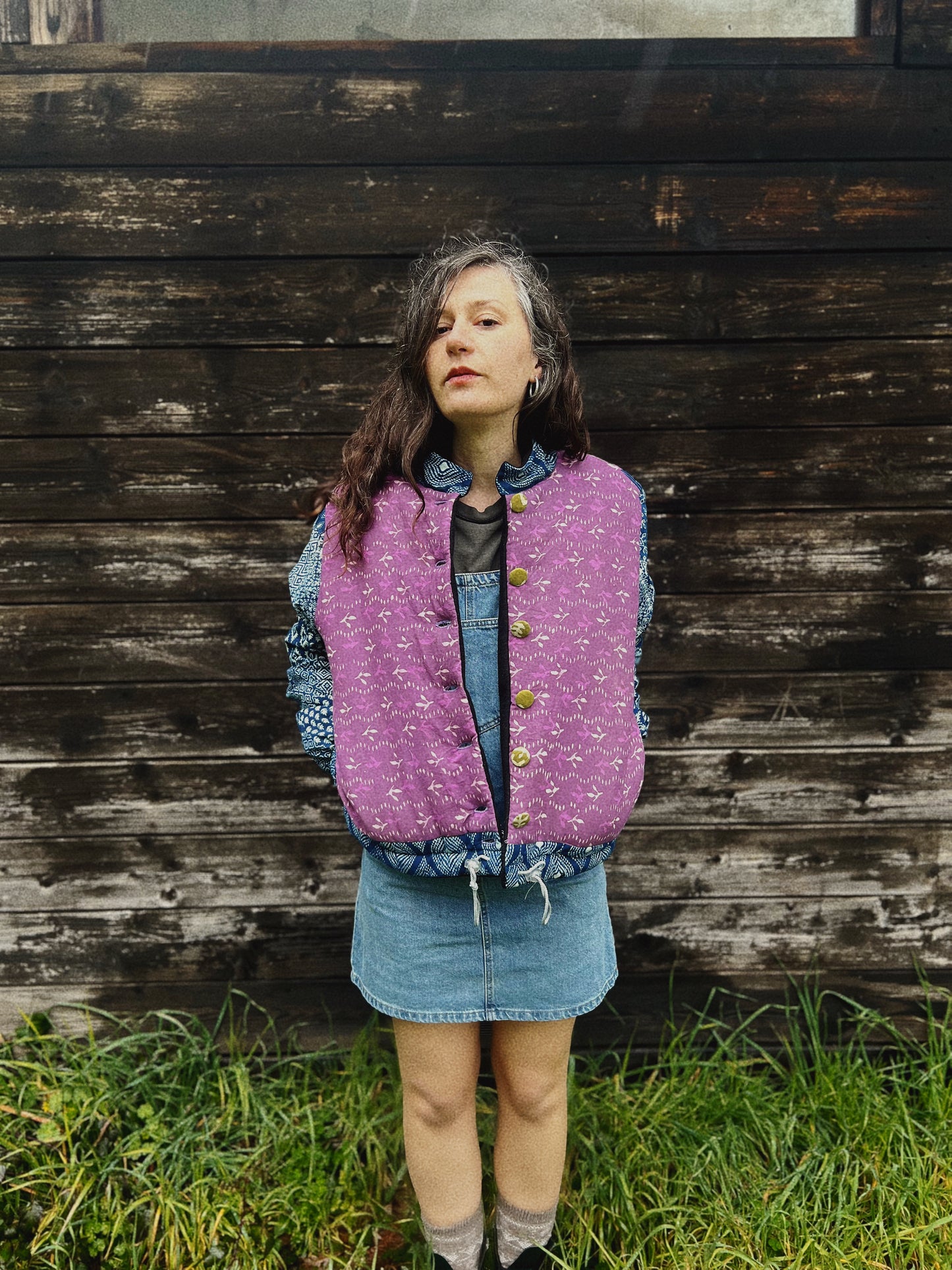 Padded block printed and pile bomber size S/M