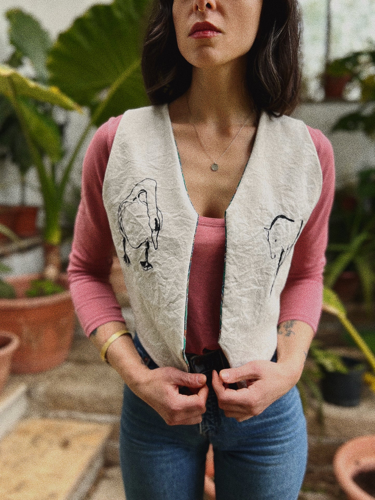 Embroidered linen vest size XS/S