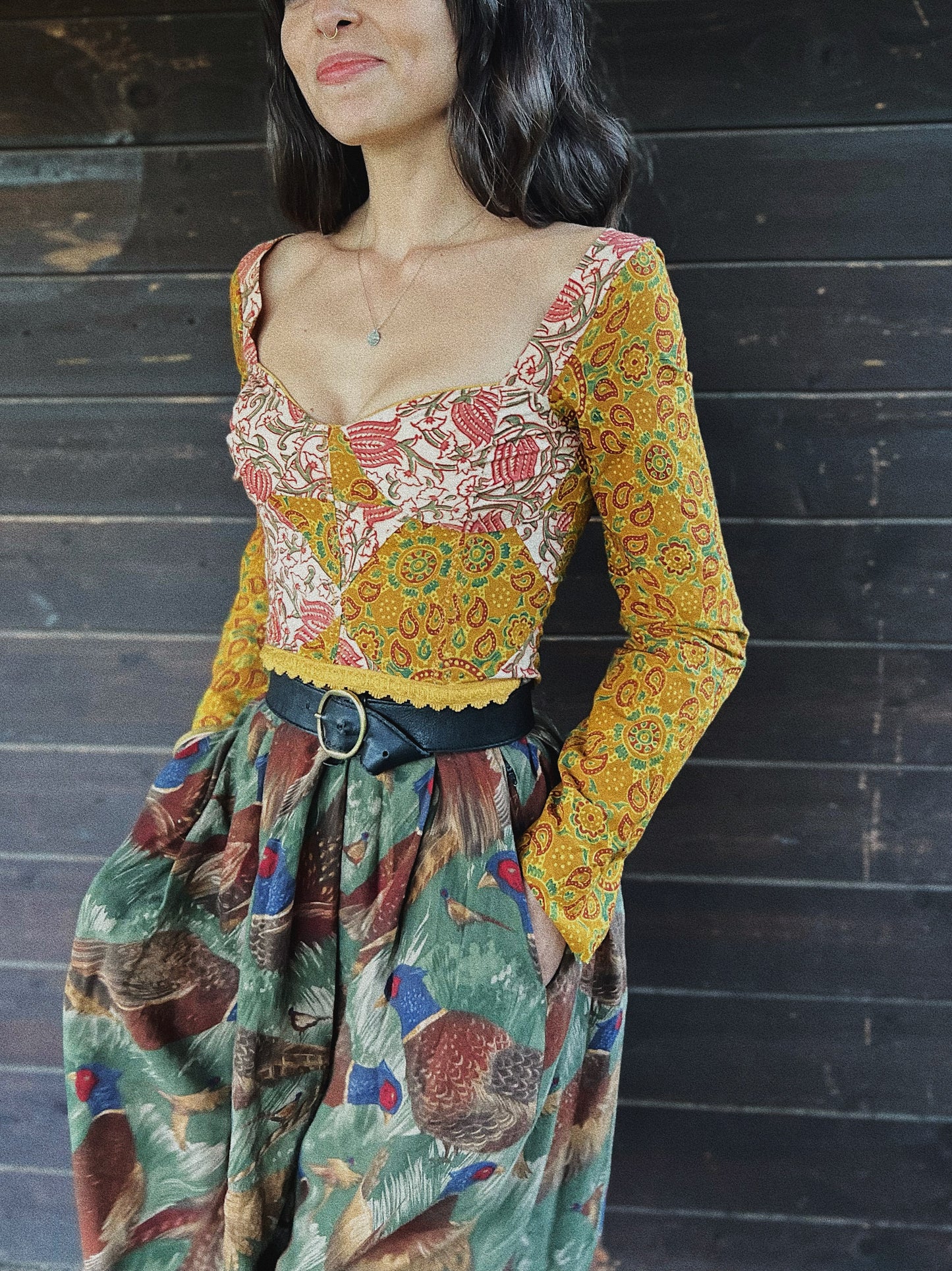 Corset ✨ Patchwork long sleeve hand block printed cotton and linen corset with boning
