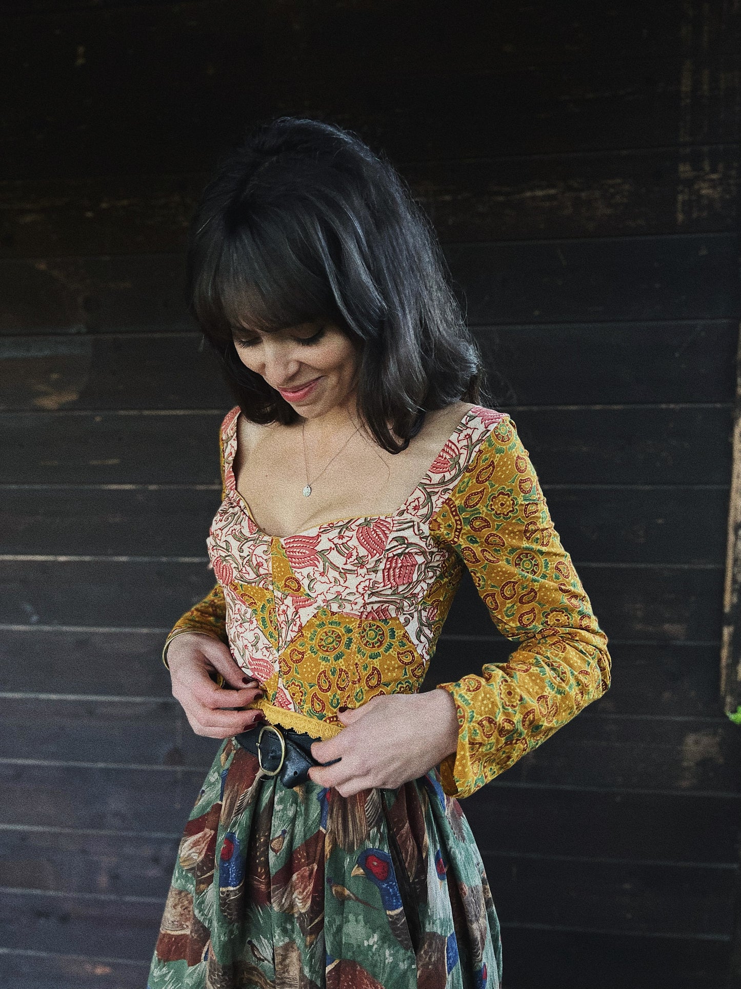 Corset ✨ Patchwork long sleeve hand block printed cotton and linen corset with boning