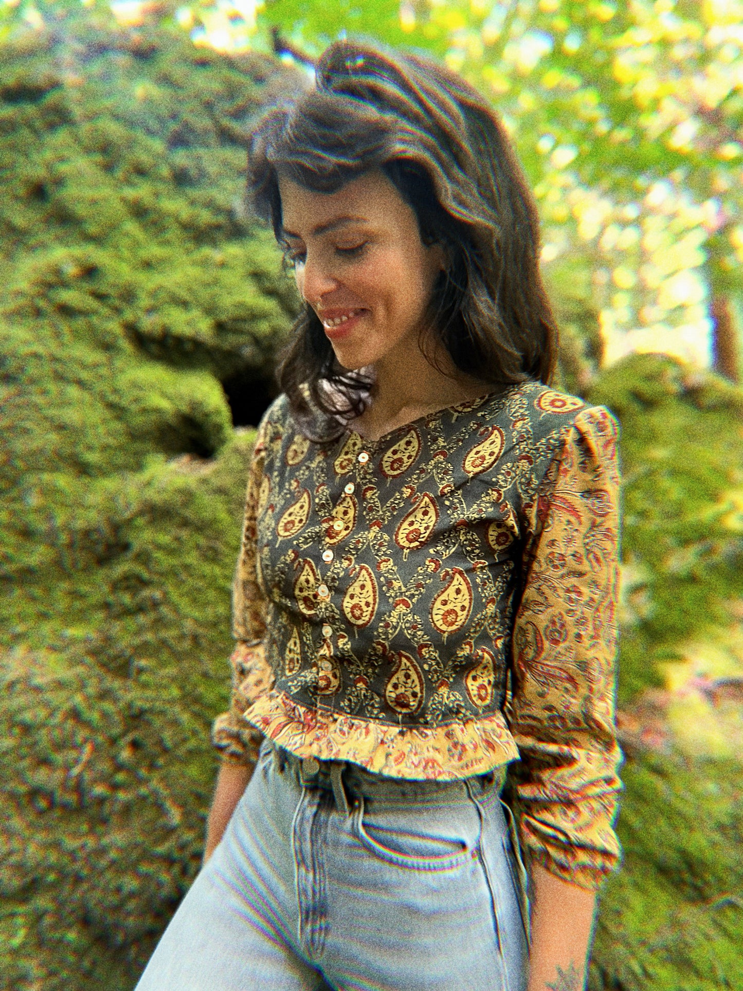 Block printed Saree Top with long sleeves