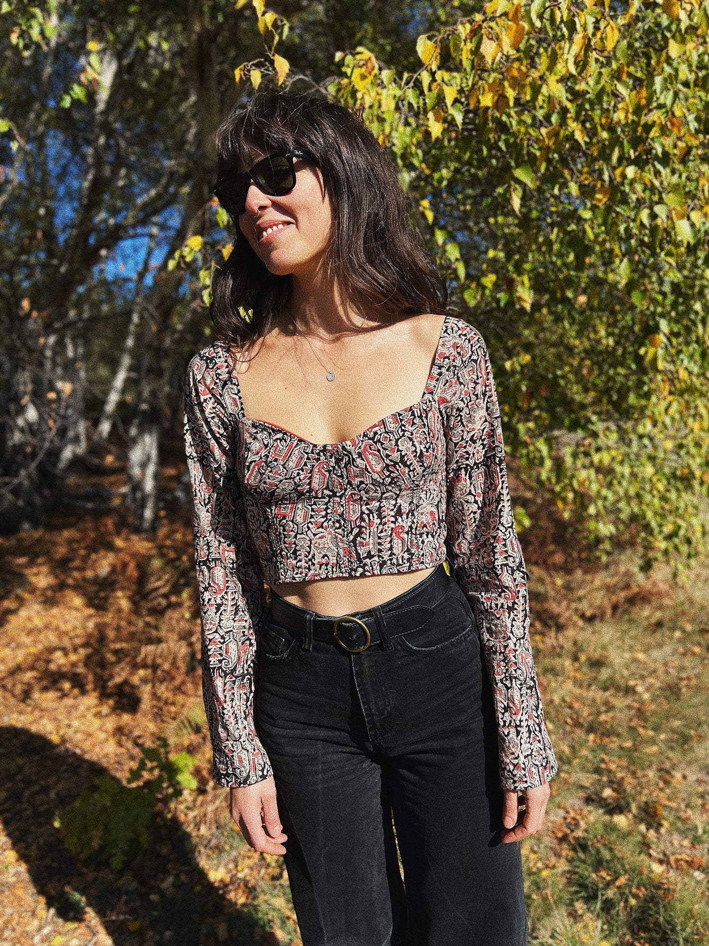 Corset ✨ Long sleeve hand block printed cotton and linen corset with boning