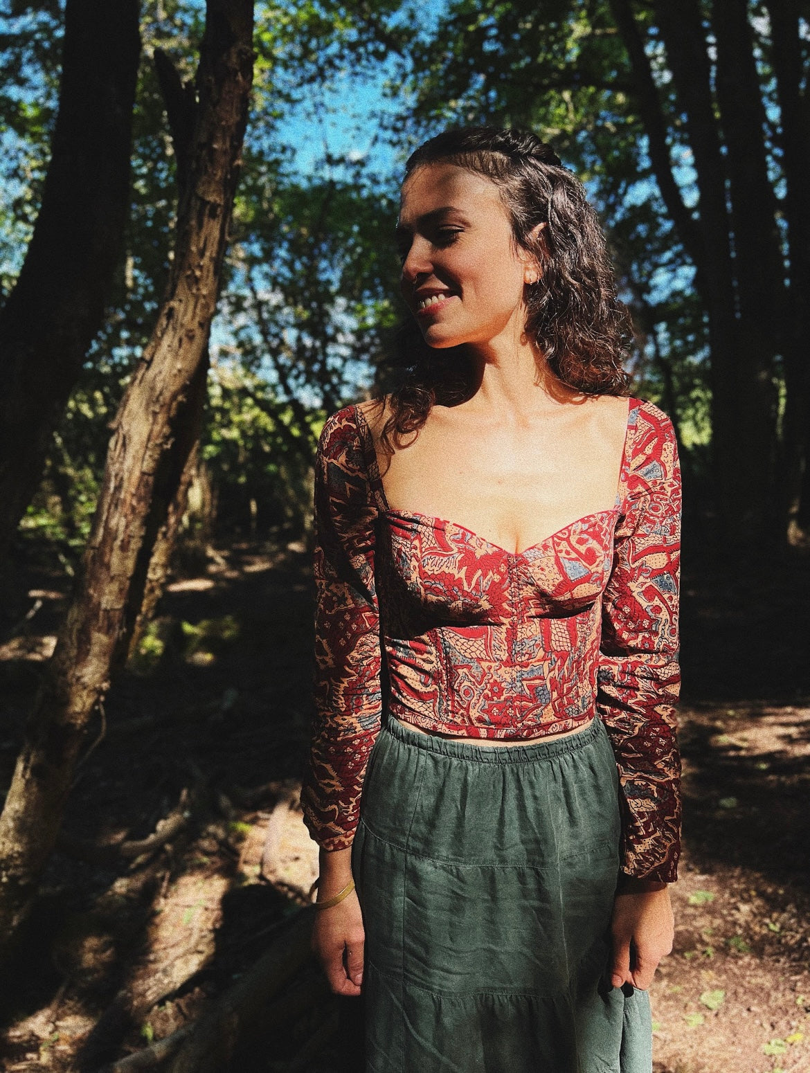 Corset ✨ Long sleeve hand block printed cotton and linen corset with boning