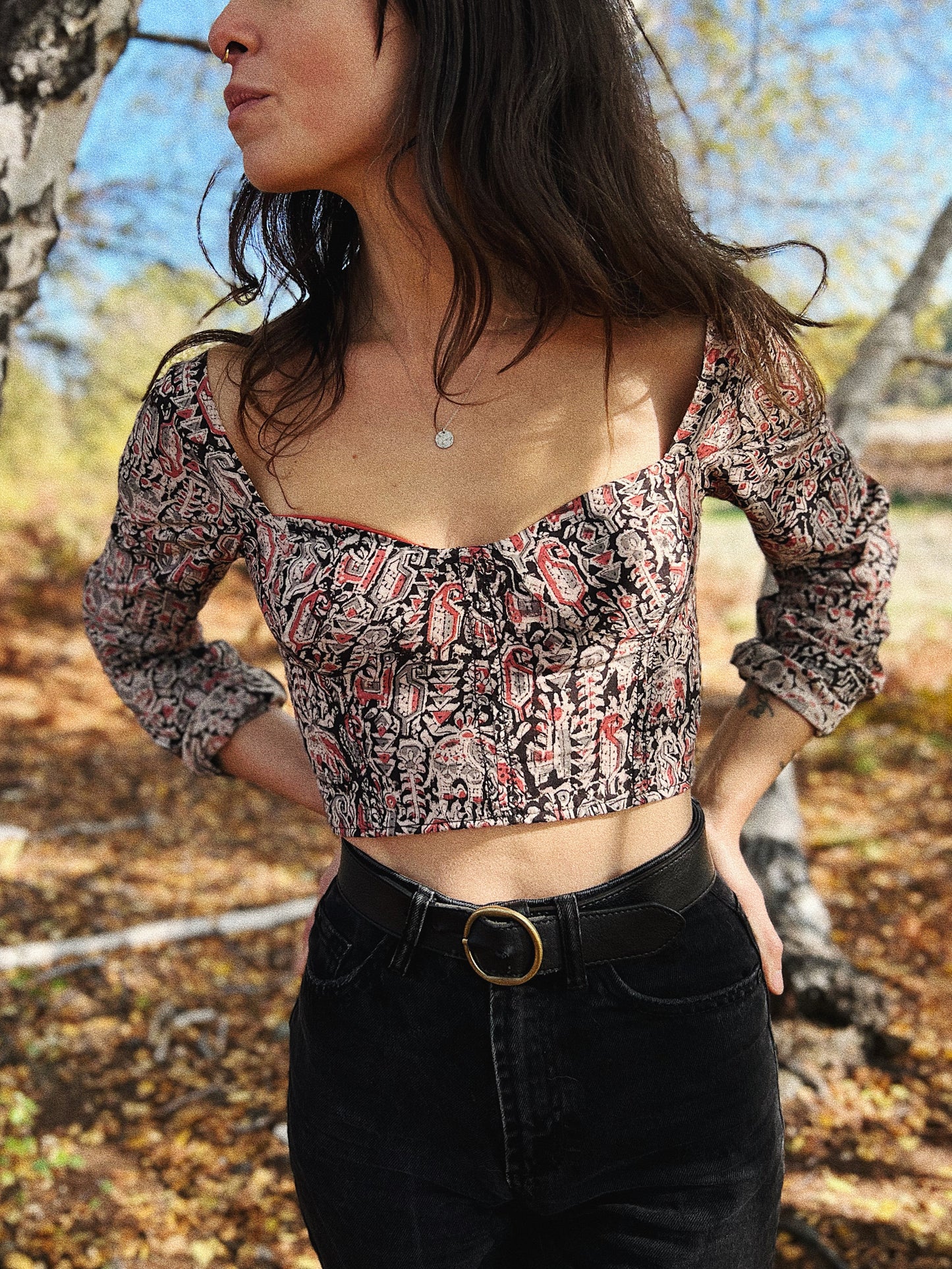 Corset ✨ Long sleeve hand block printed cotton and linen corset with boning