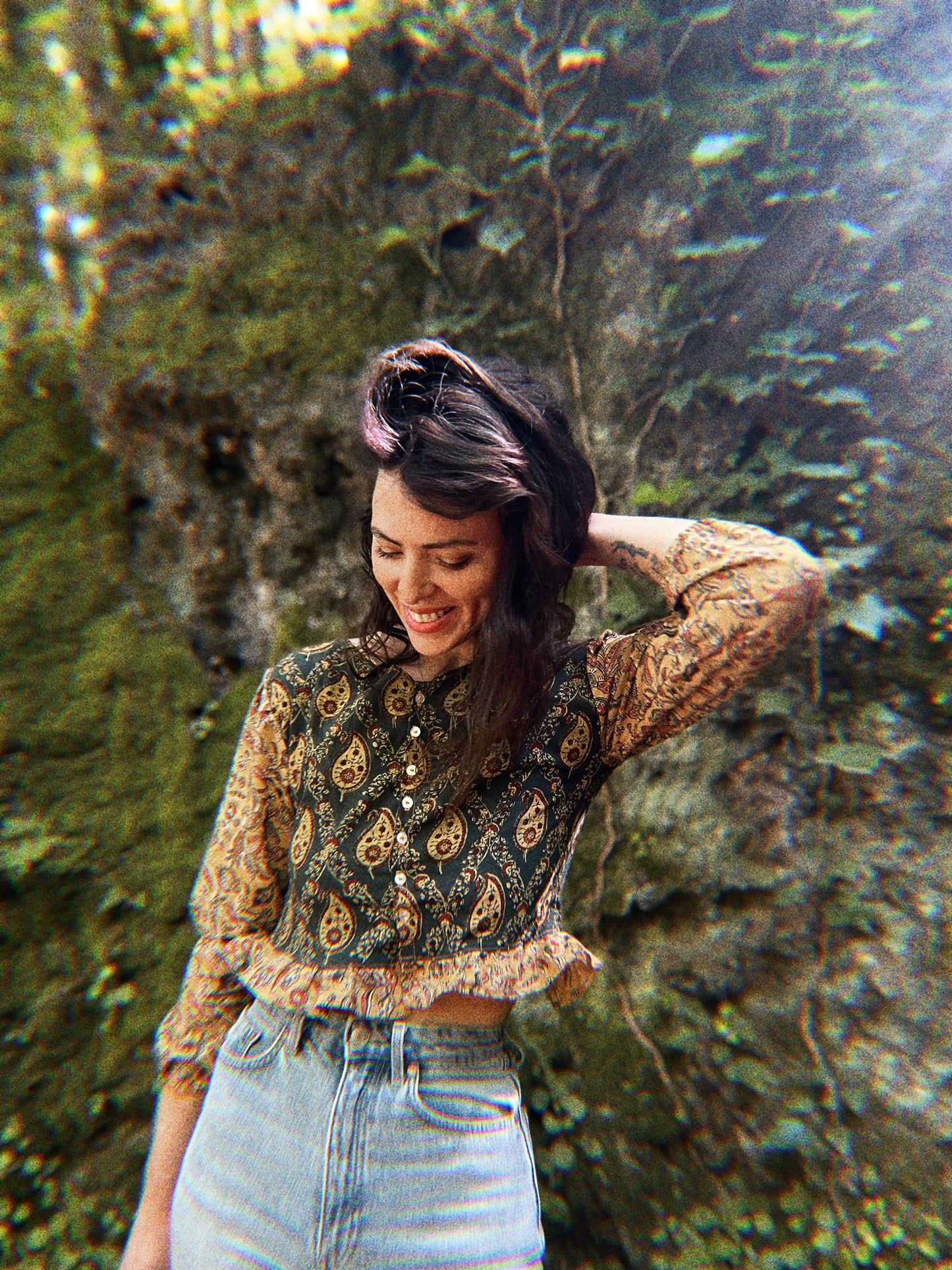 Block printed Saree Top with long sleeves
