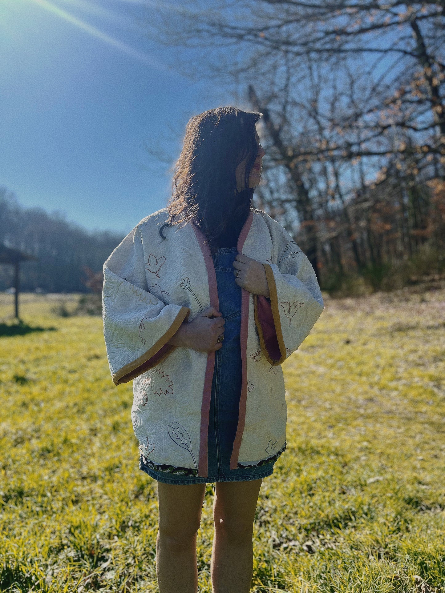 Vintage hand embroidered douvet oversize kimono size M/L