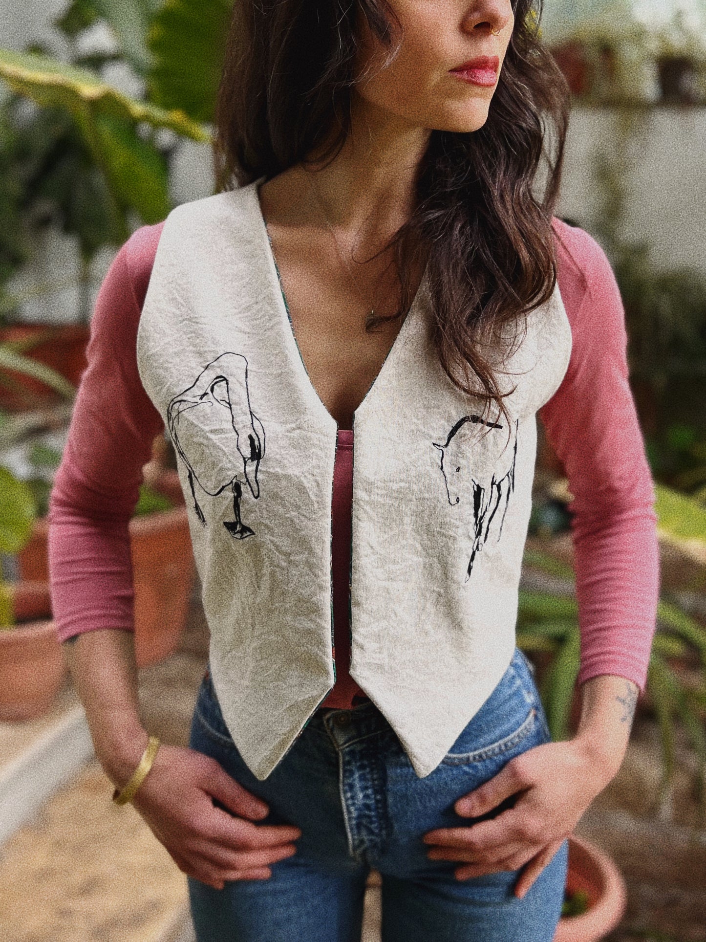 Embroidered linen vest size XS/S