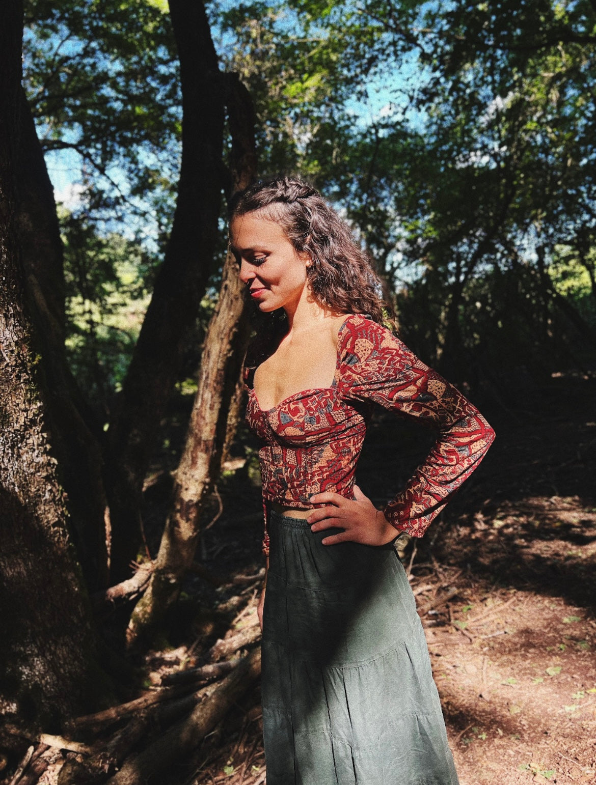 Corset ✨ Long sleeve hand block printed cotton and linen corset with boning