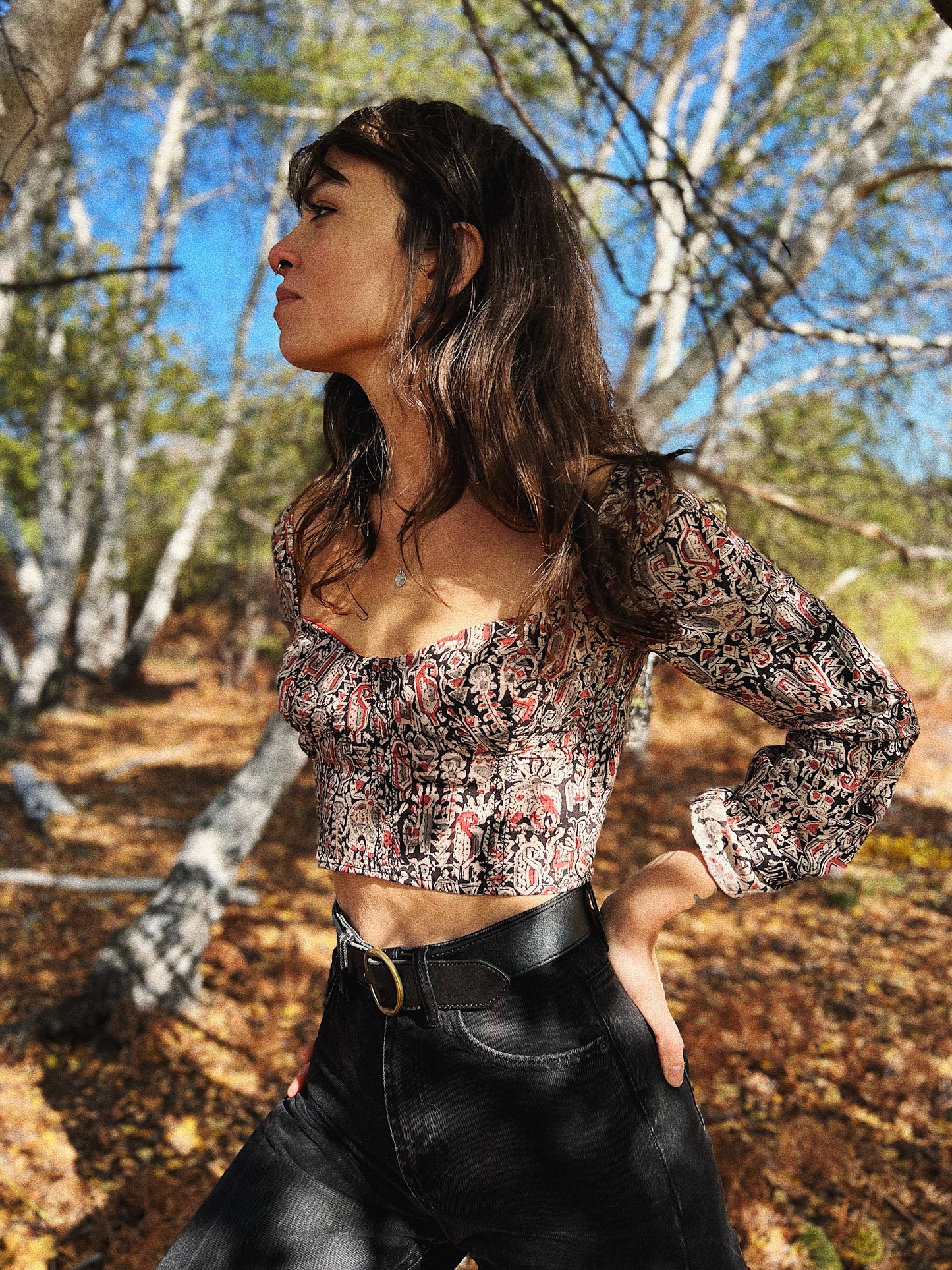 Corset ✨ Long sleeve hand block printed cotton and linen corset with boning