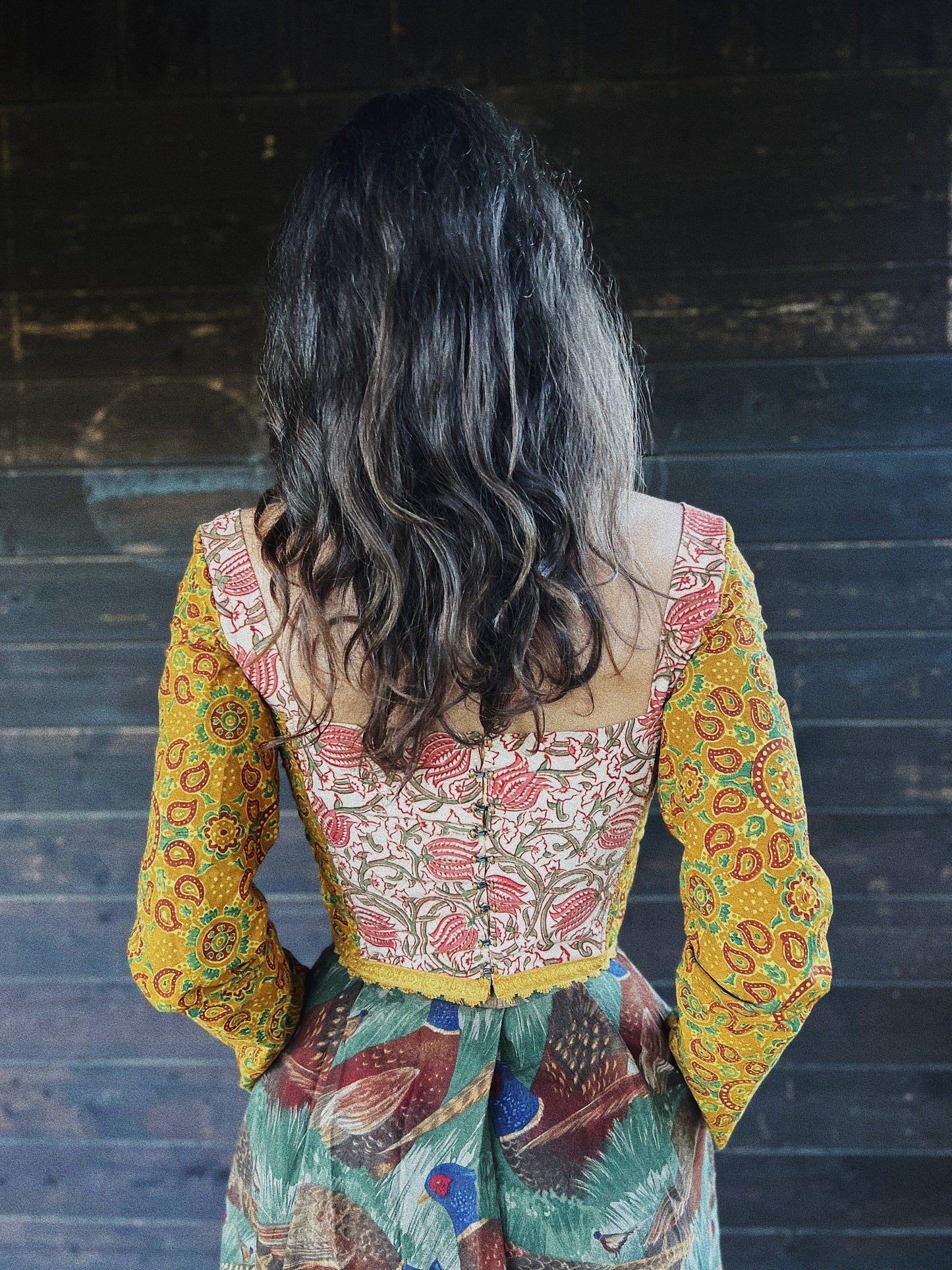 Corset ✨ Patchwork long sleeve hand block printed cotton and linen corset with boning