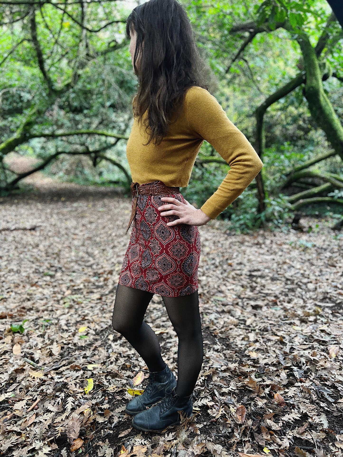 Pencil Skirt ~ Dark red double layered pencil skirt