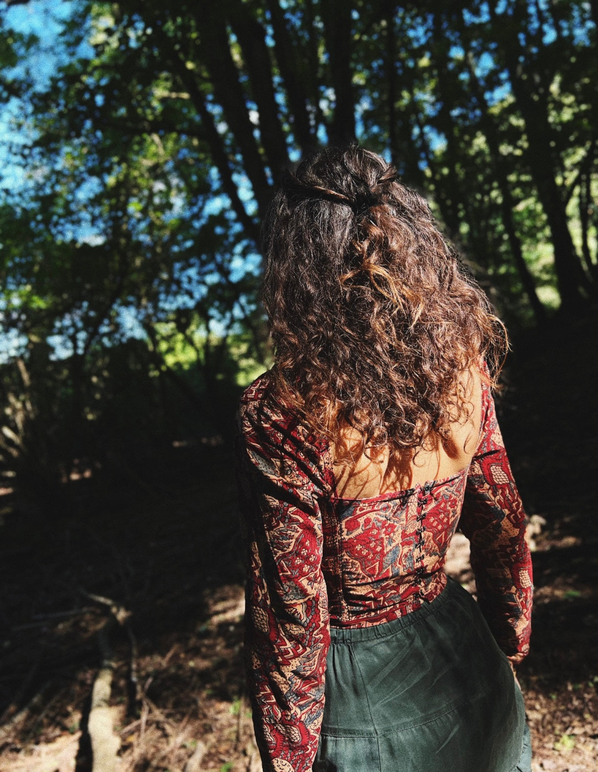 Corset ✨ Long sleeve hand block printed cotton and linen corset with boning