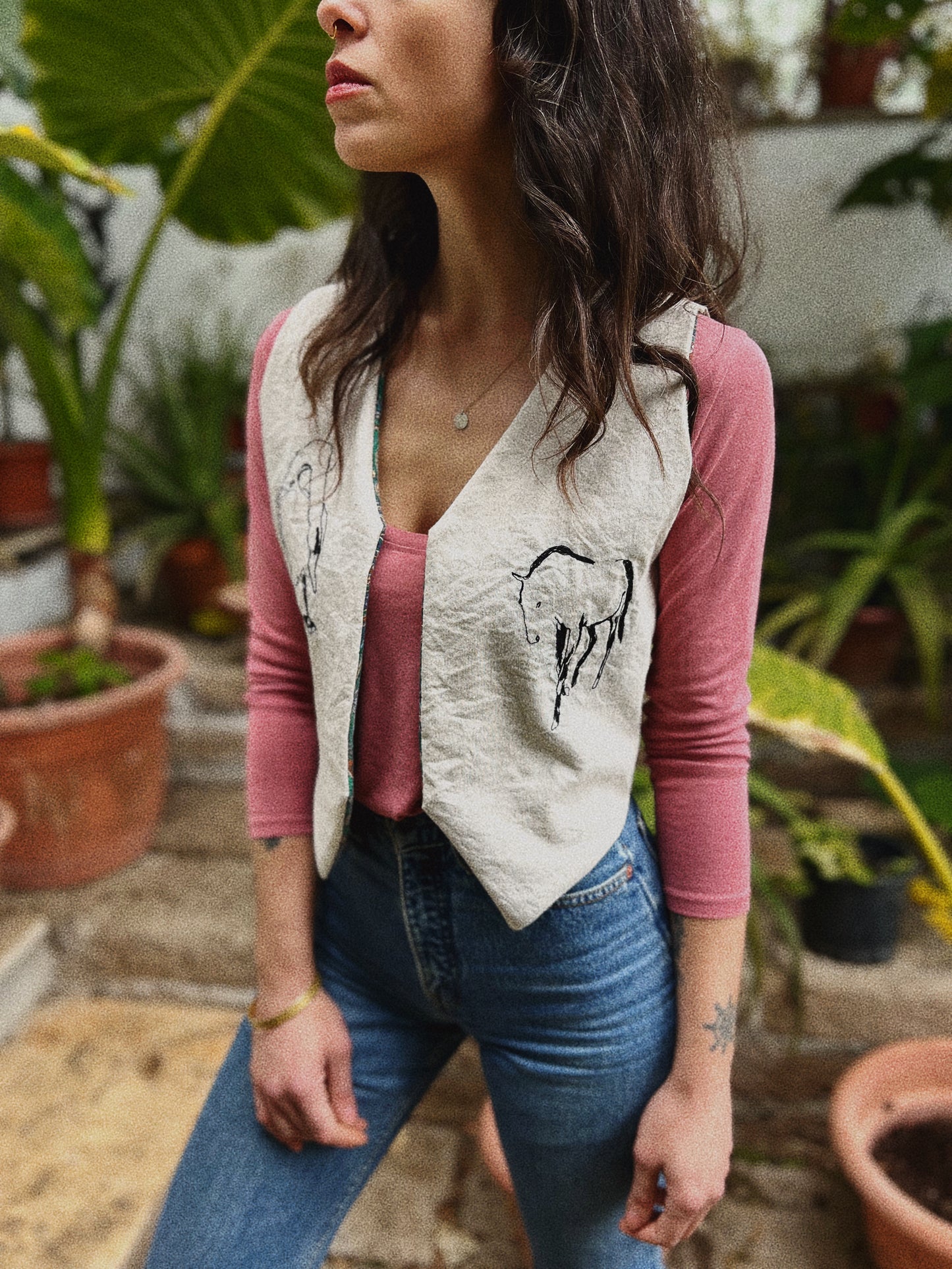 Embroidered linen vest size XS/S