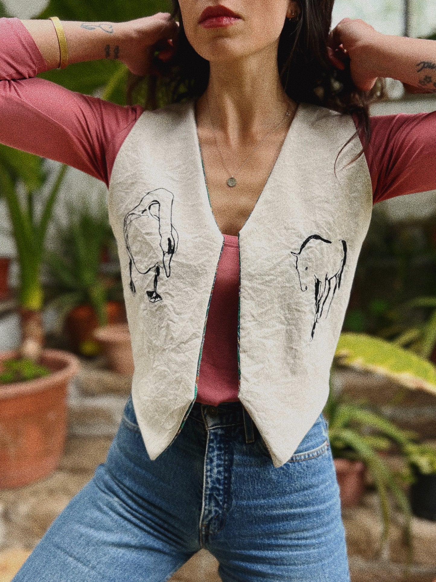 Embroidered linen vest size XS/S