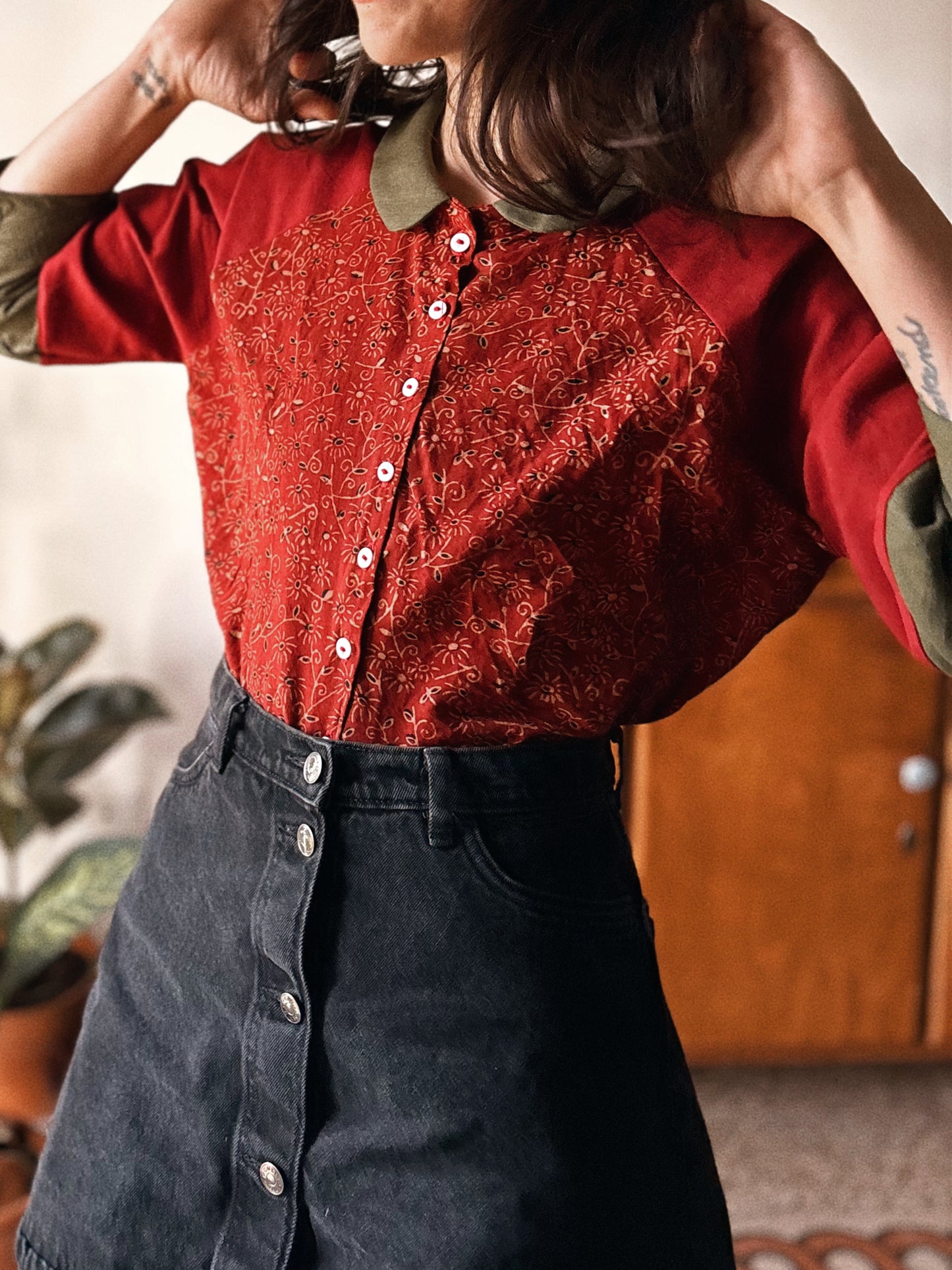 Block-printed Indian cotton and linen Blouse