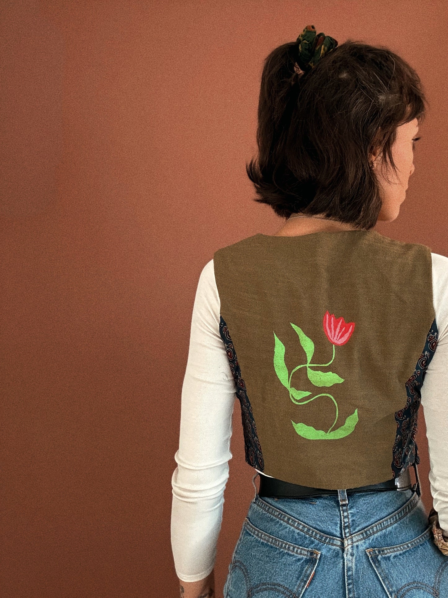 George vest ~ Stencil printed cotton and natural block printed cotton vest size S/M