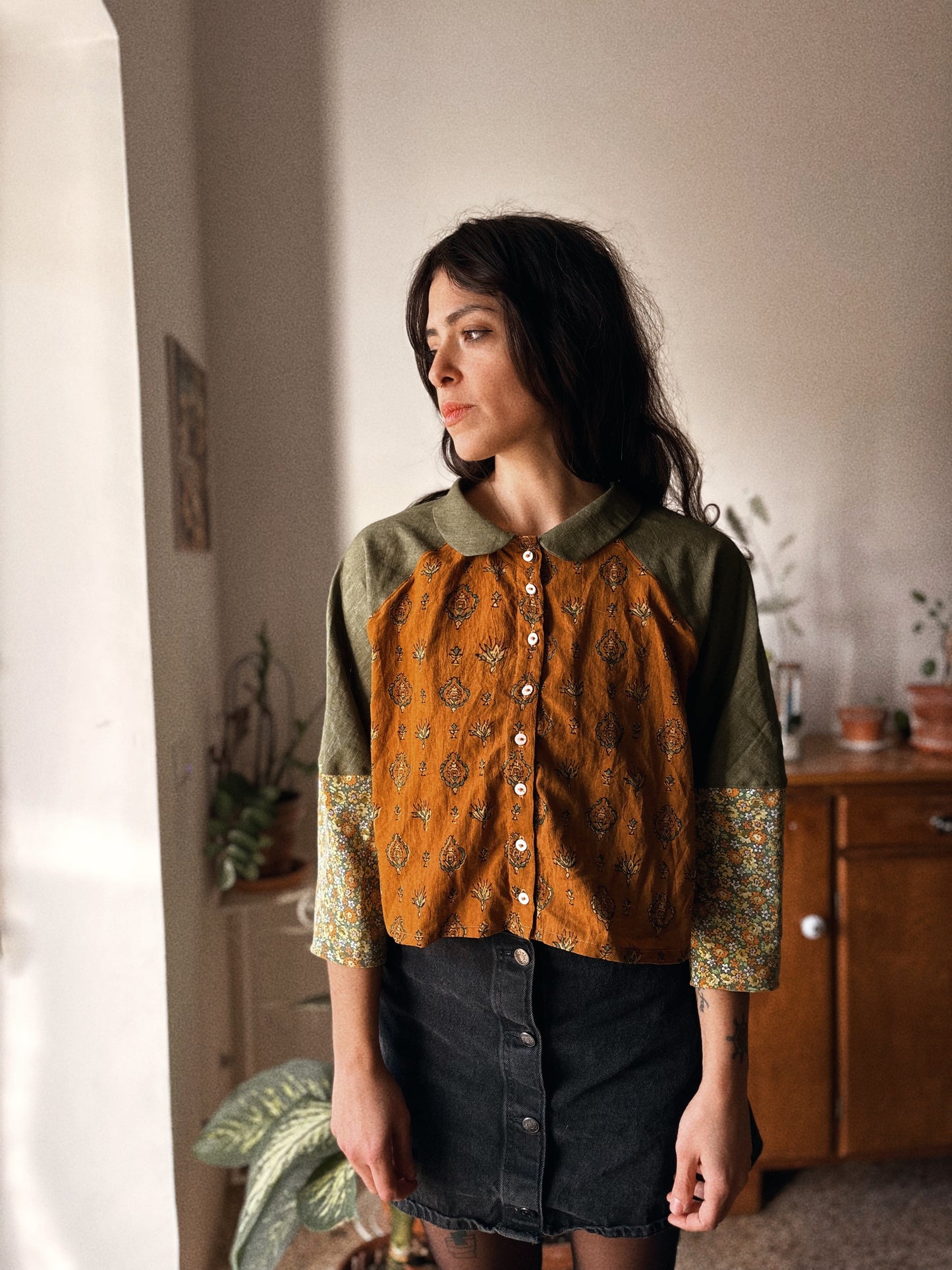 Block-printed Indian cotton and linen Blouse
