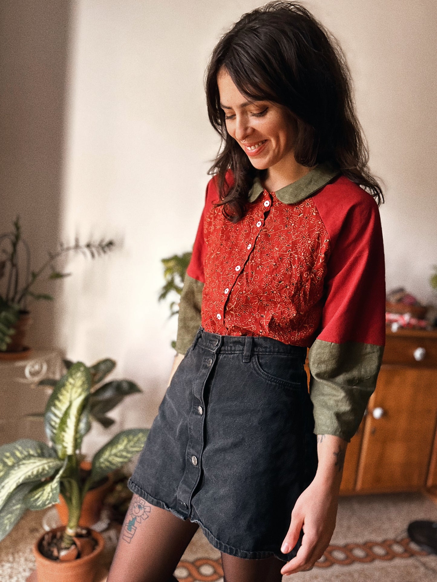 Block-printed Indian cotton and linen Blouse