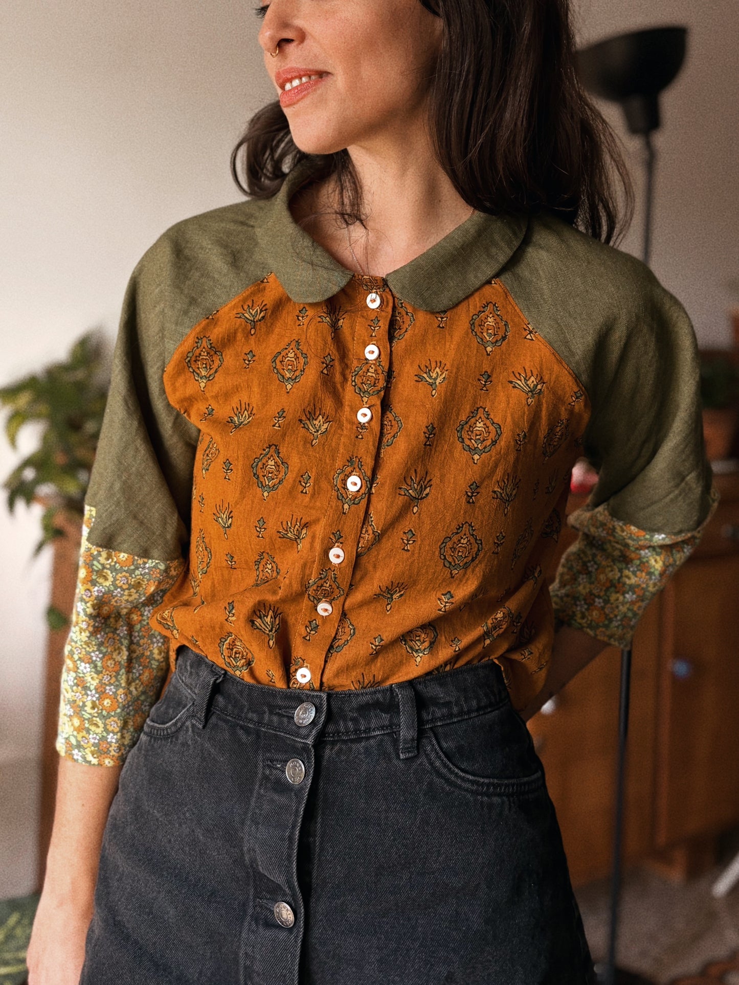 Block-printed Indian cotton and linen Blouse