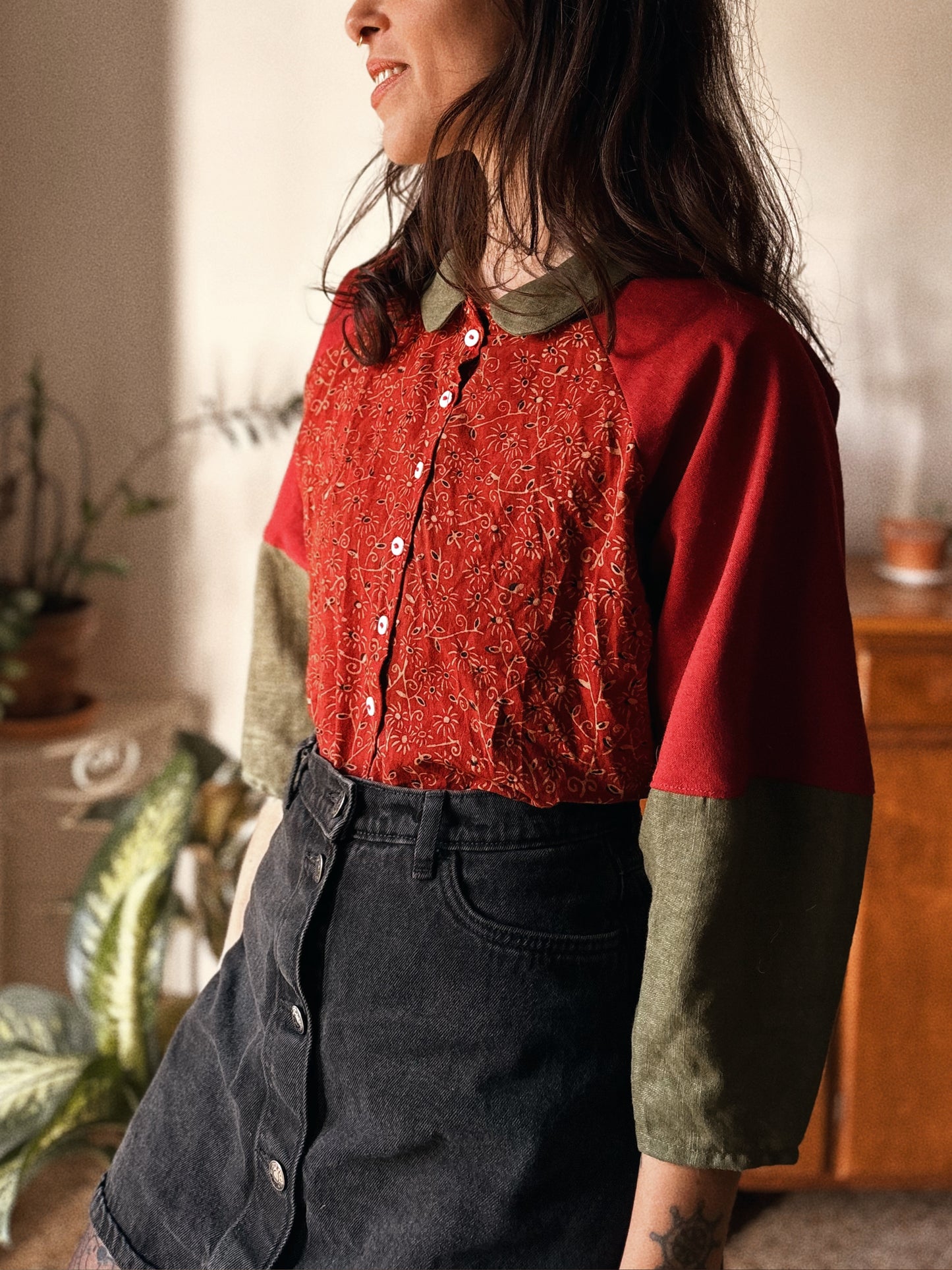 Block-printed Indian cotton and linen Blouse