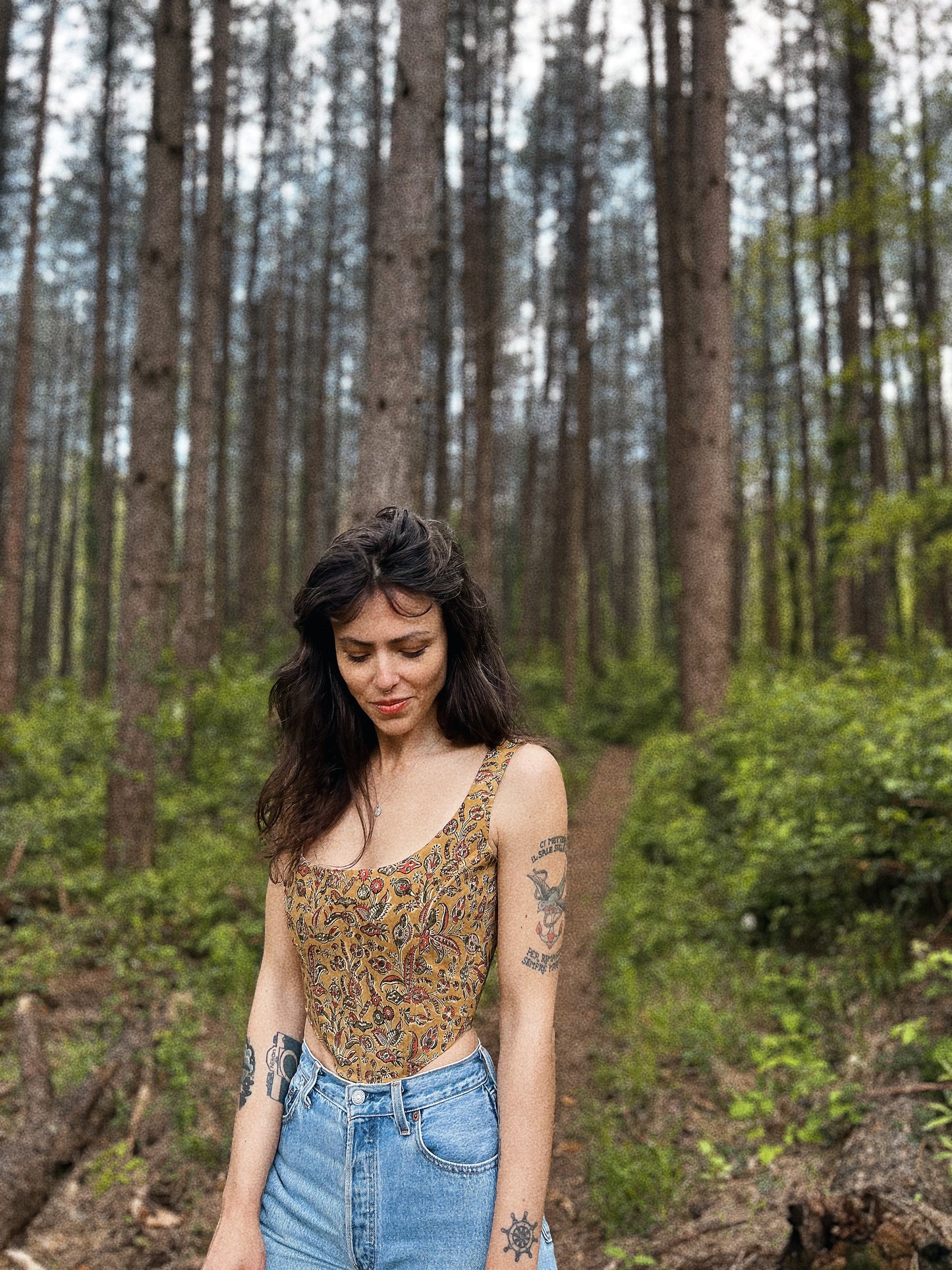 Corset with boning size XS/M adjustable ~ Block printed Indian natural cotton