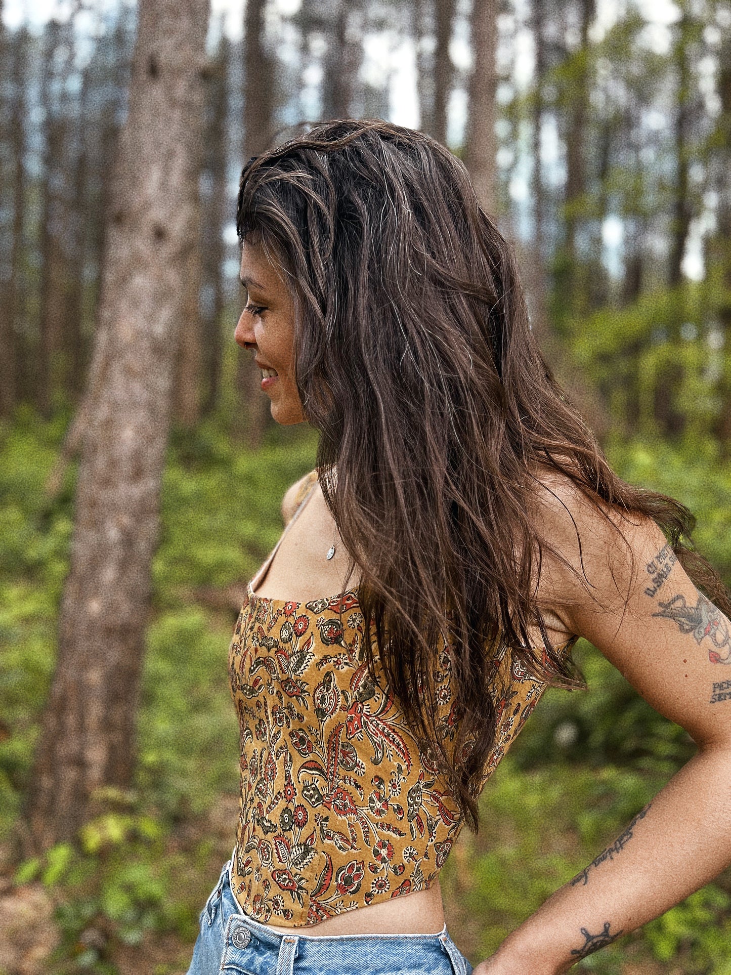 Corset with boning size XS/M adjustable ~ Block printed Indian natural cotton