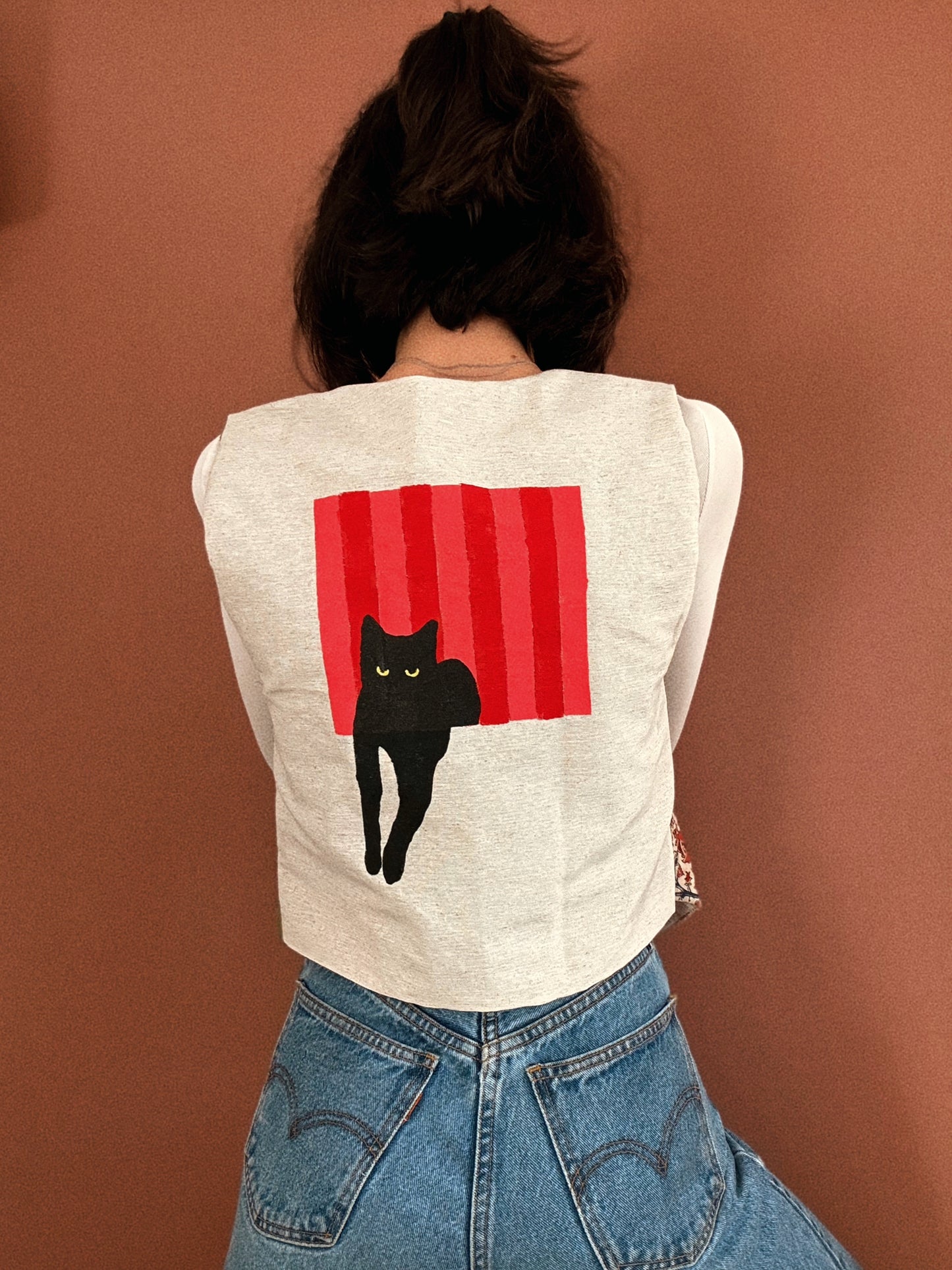 George vest ~ Stencil printed cotton and parchwork block printed vest size S/M