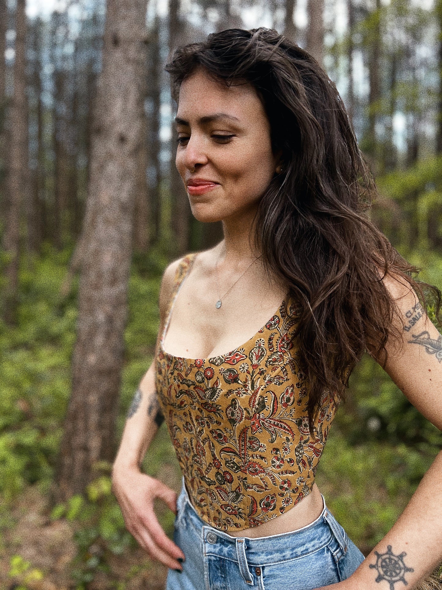 Corset with boning size XS/M adjustable ~ Block printed Indian natural cotton