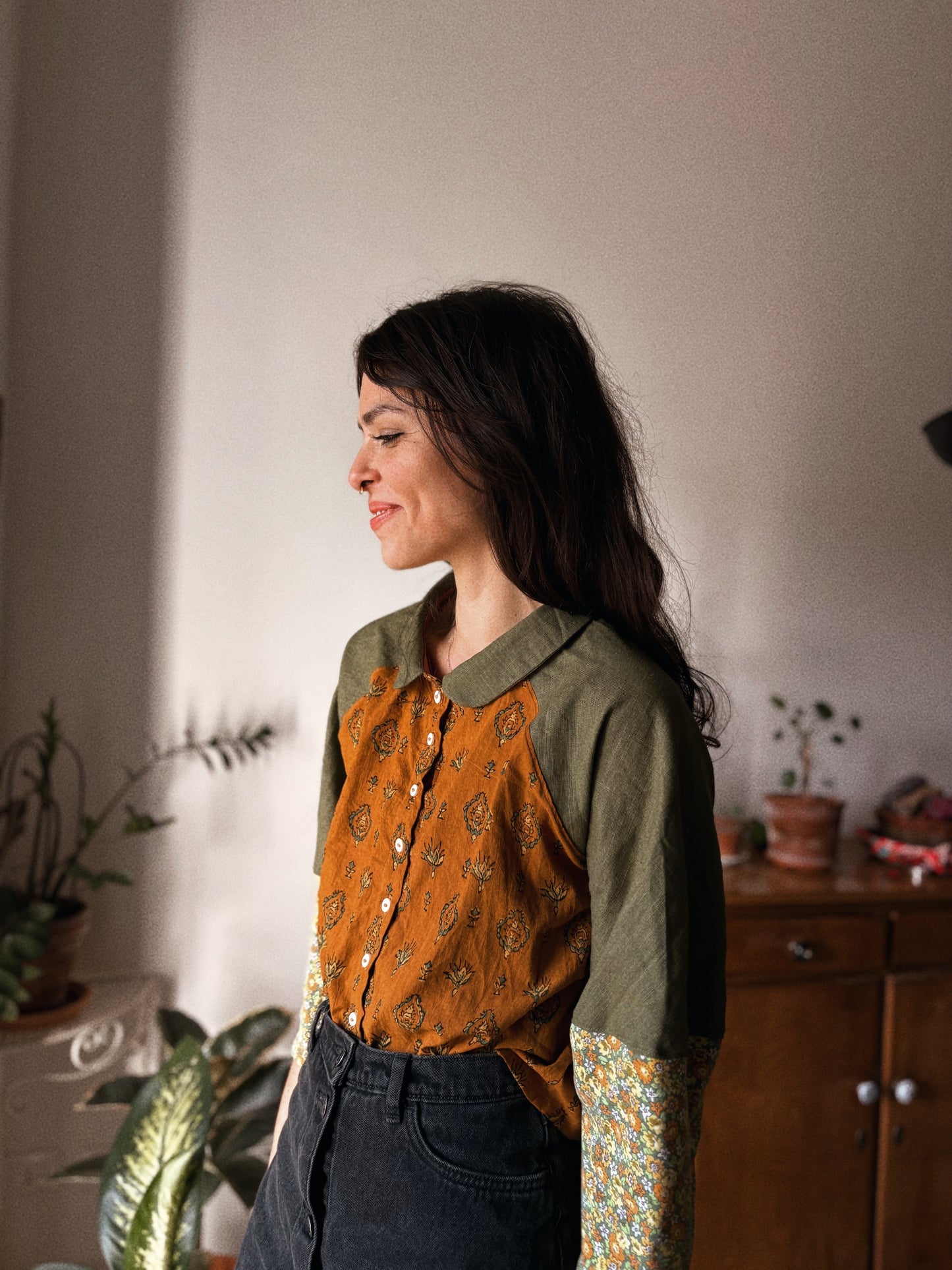 Block-printed Indian cotton and linen Blouse