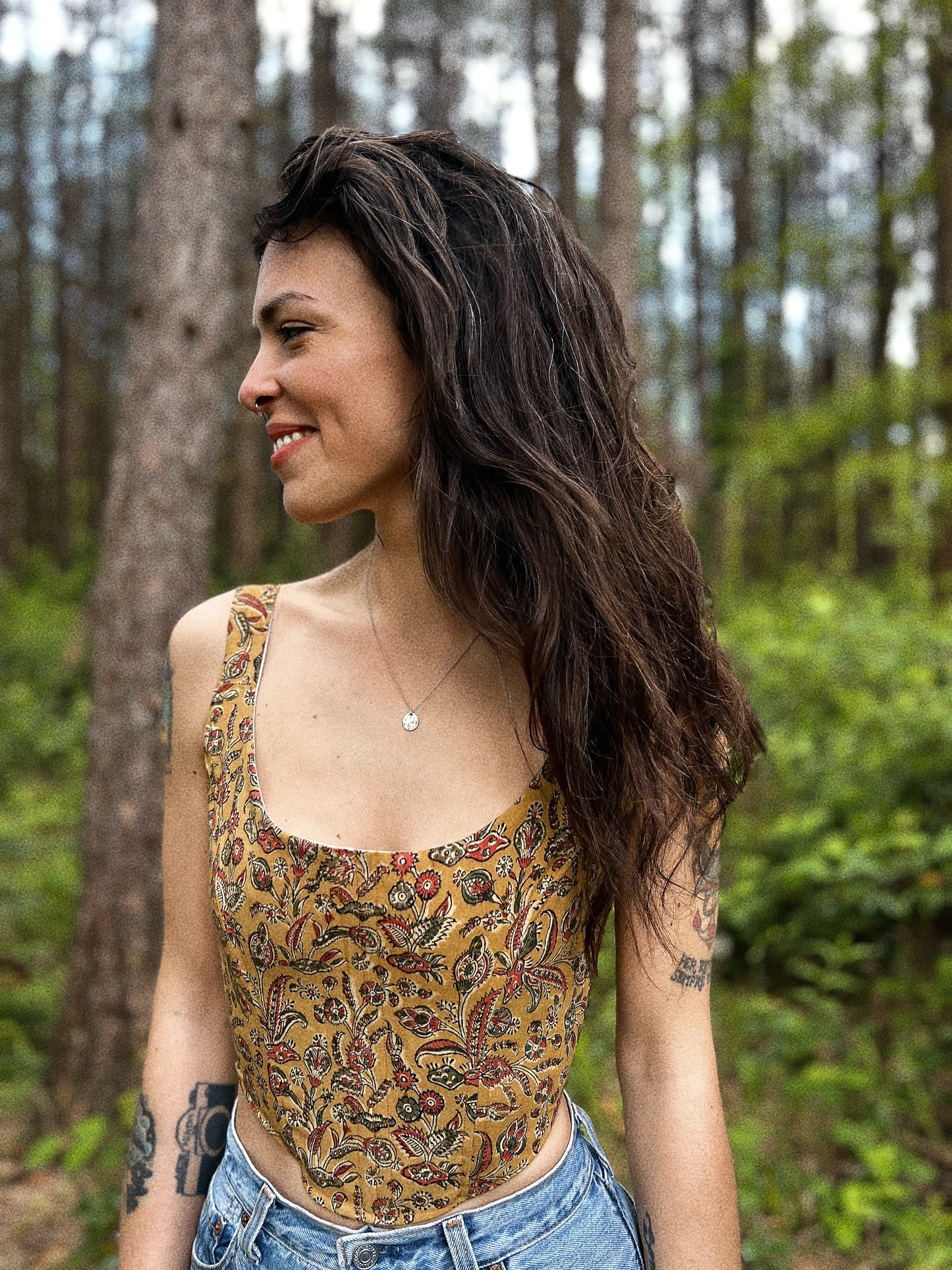 Corset with boning size XS/M adjustable ~ Block printed Indian natural cotton