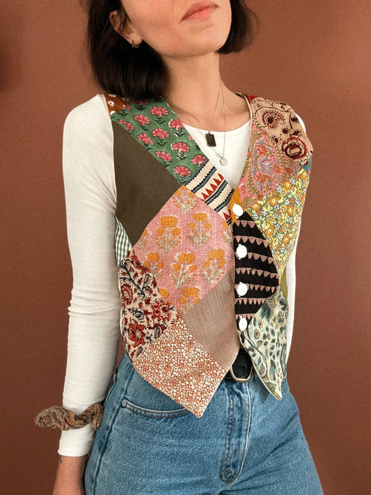 George vest ~ Stencil printed cotton and parchwork block printed vest size S/M