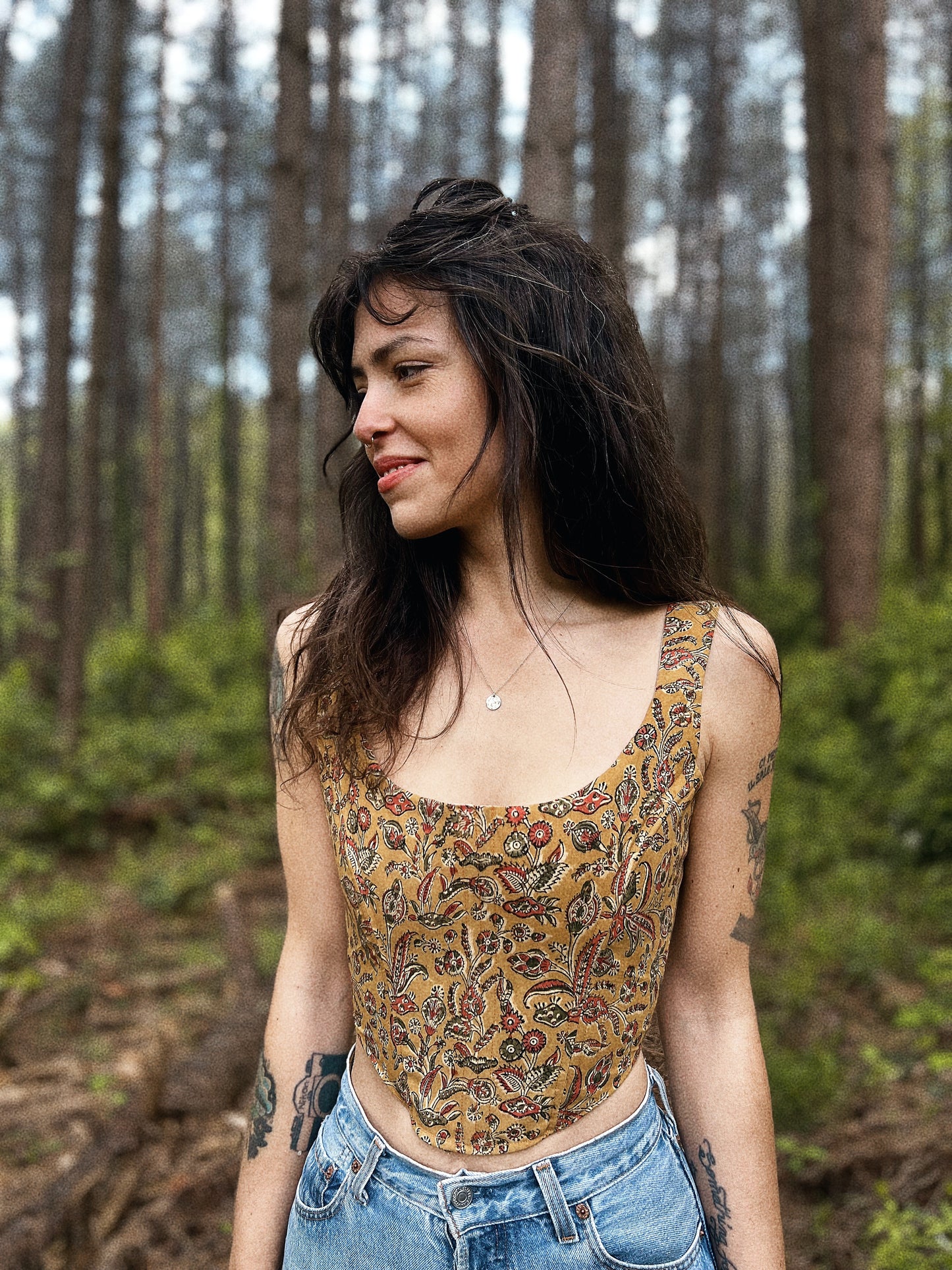 Corset with boning size XS/M adjustable ~ Block printed Indian natural cotton
