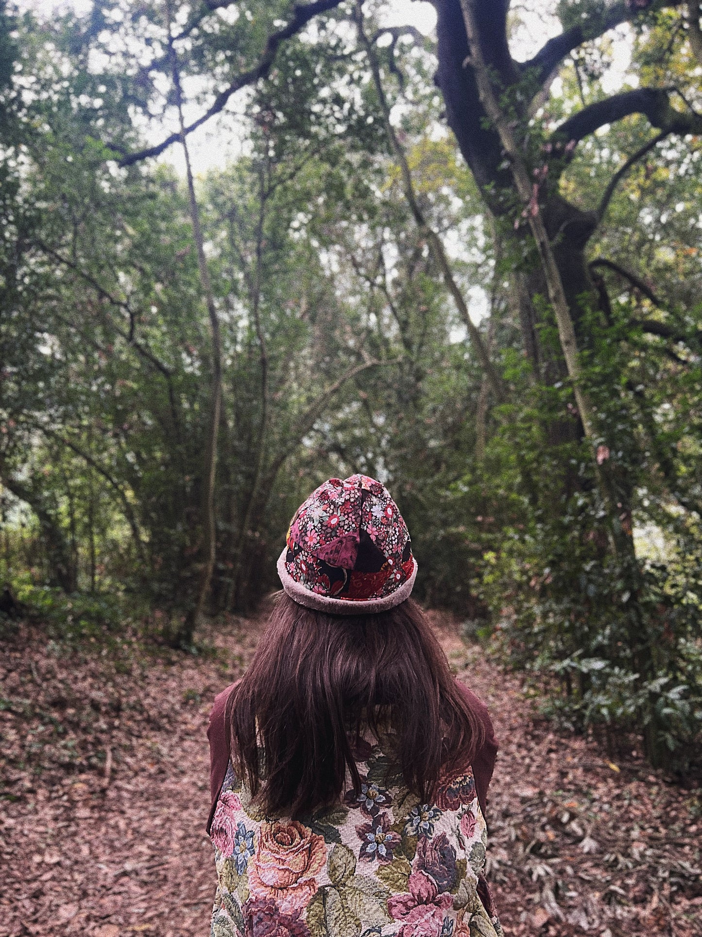 Quilted block printed cotton and fleece beanie hat