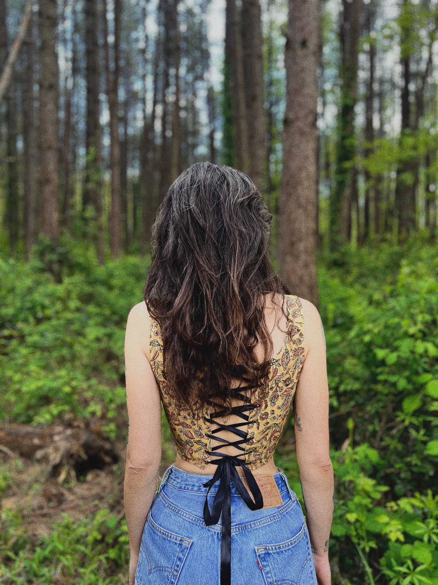 Corset with boning size XS/M adjustable ~ Block printed Indian natural cotton