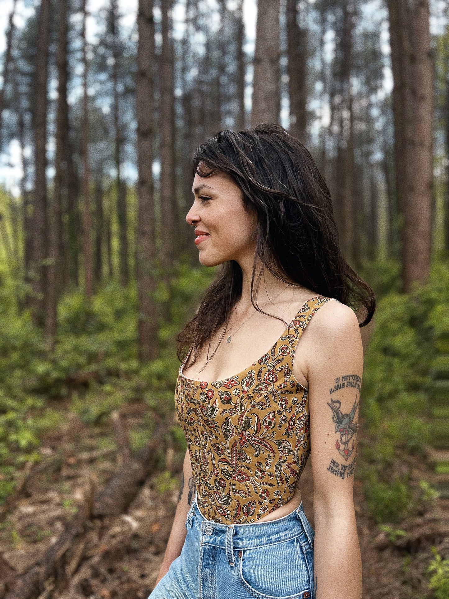 Corset with boning size XS/M adjustable ~ Block printed Indian natural cotton