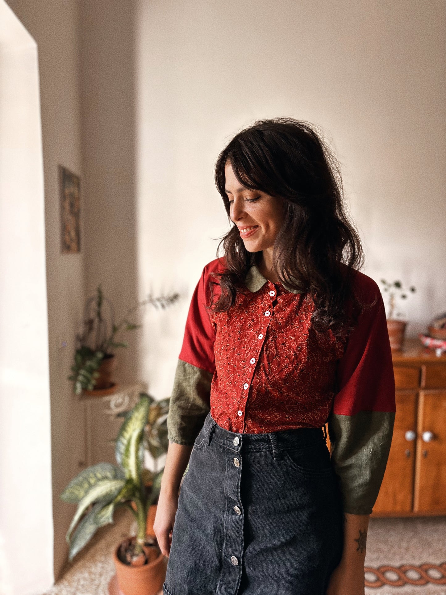 Block-printed Indian cotton and linen Blouse