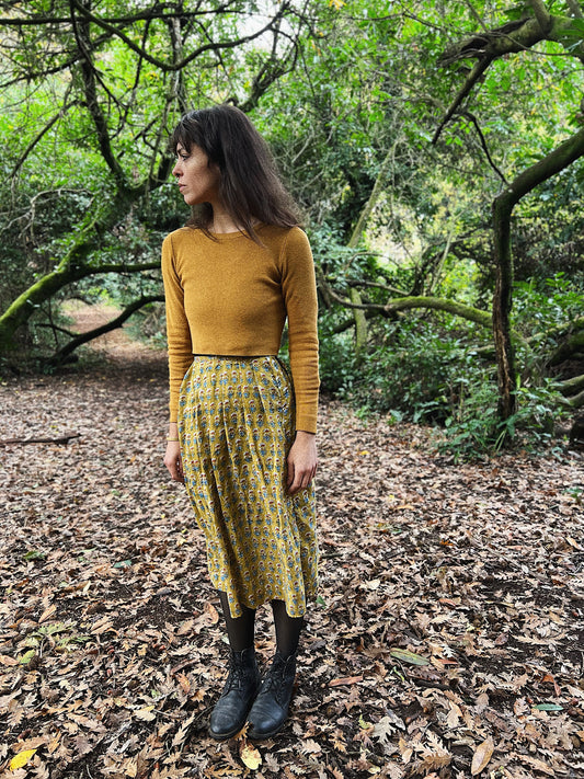 Midi pleated skirt ~ Hand block printed cotton from India